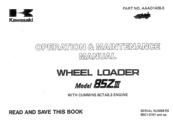 Kawasaki Wheel Loader 85ZIII Operation Maintenance Shop Parts Manuals EN JP