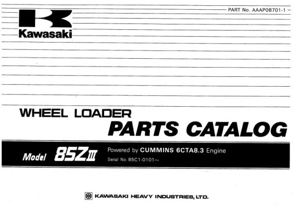Kawasaki Wheel Loader 85ZIII Operation Maintenance Shop Parts Manuals EN JP 1