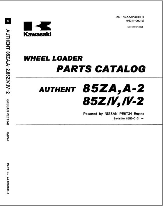 Kawasaki Wheel Loader 85ZIV 2 Operation Maintenance Shop Parts Manuals EN JP 1