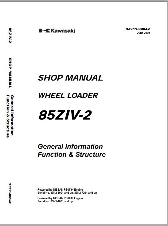 Kawasaki Wheel Loader 85ZIV 2 Operation Maintenance Shop Parts Manuals EN JP 2