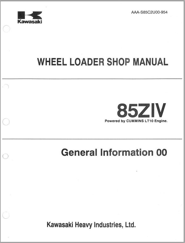 Kawasaki Wheel Loader 85ZIV Operation Maintenance Shop Parts Manuals EN JP 1