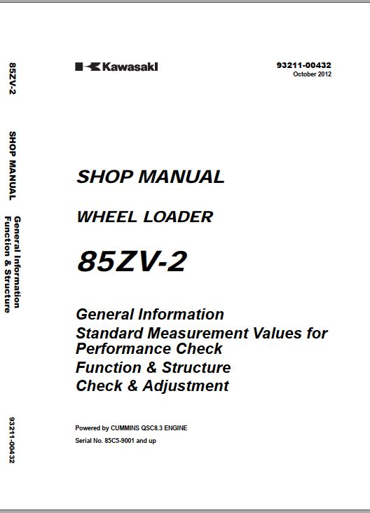 Kawasaki Wheel Loader 85ZV 2 Operation Maintenance Shop Parts Manuals EN JP 2