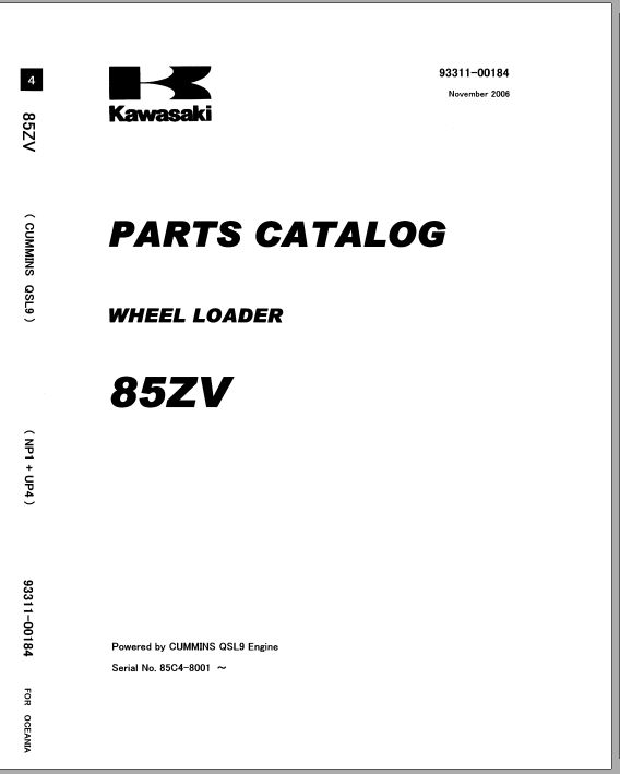 Kawasaki Wheel Loader 85ZV Operation Maintenance Shop Parts Manuals EN JP 1