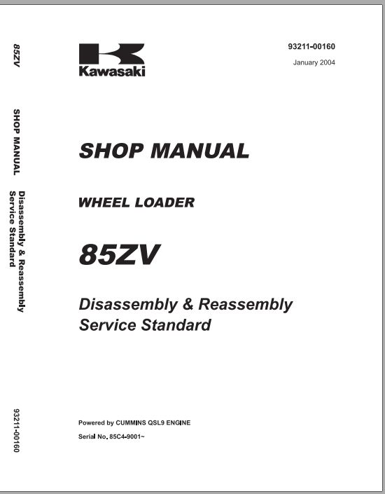 Kawasaki Wheel Loader 85ZV Operation Maintenance Shop Parts Manuals EN JP 2