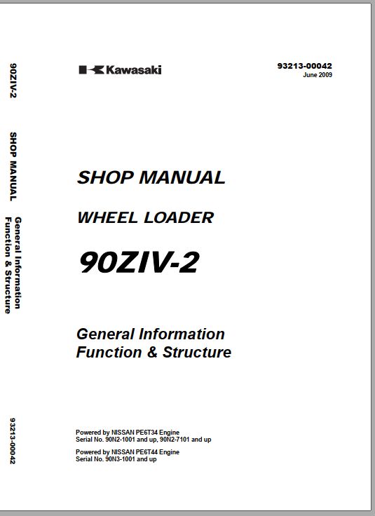 Kawasaki Wheel Loader 90ZA Shop Parts Manuals EN JP 1