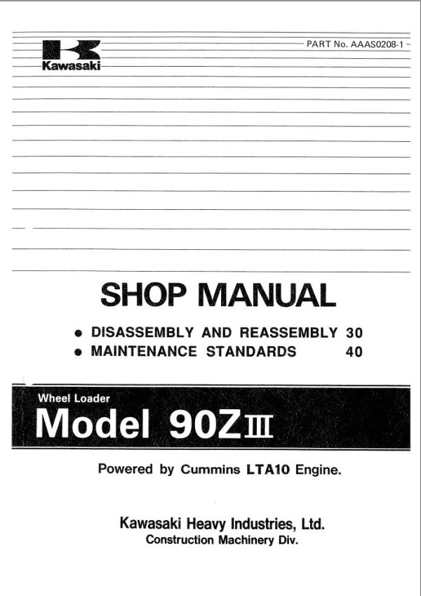 Kawasaki Wheel Loader 90ZIII Operation Maintenance Shop Parts Manuals EN JP 2