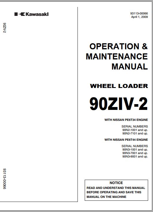 Kawasaki Wheel Loader 90ZIV 2 Operation Maintenance Shop Parts Manuals EN JP