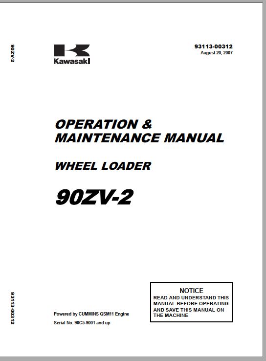 Kawasaki Wheel Loader 90ZV 2 Operation Maintenance Shop Parts Manuals EN JP