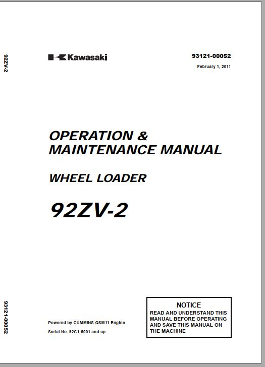 Kawasaki Wheel Loader 92ZV 2 Operation Maintenance Shop Parts Manuals EN JP