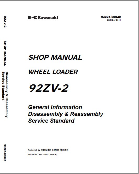 Kawasaki Wheel Loader 92ZV 2 Operation Maintenance Shop Parts Manuals EN JP 2