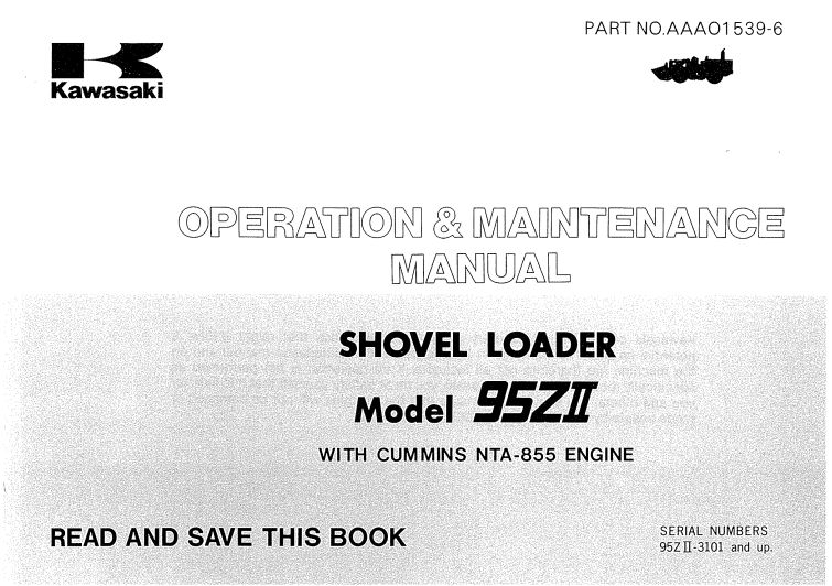 Kawasaki Wheel Loader 95ZII Operation Maintenance Shop Parts Manuals EN JP