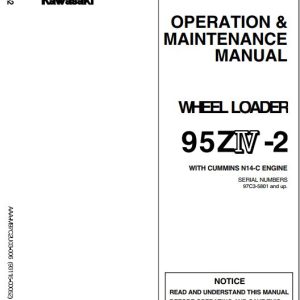 Kawasaki Wheel Loader 95ZIV 2 Operation Maintenance Shop Manuals