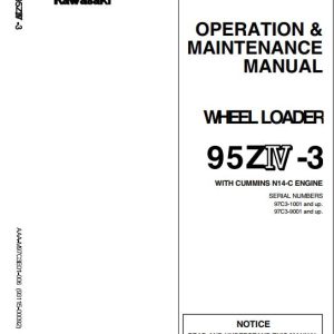 Kawasaki Wheel Loader 95ZIV 3 Operation Maintenance Shop Parts Manuals EN JP