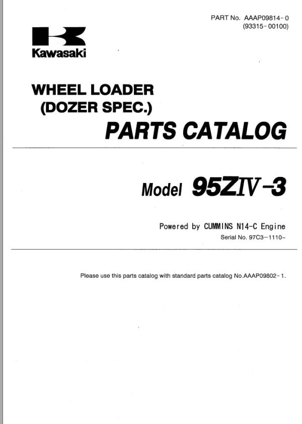 Kawasaki Wheel Loader 95ZIV 3 Operation Maintenance Shop Parts Manuals EN JP 1