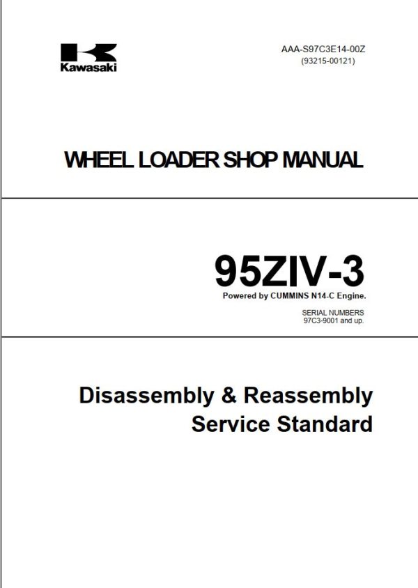 Kawasaki Wheel Loader 95ZIV 3 Operation Maintenance Shop Parts Manuals EN JP 2