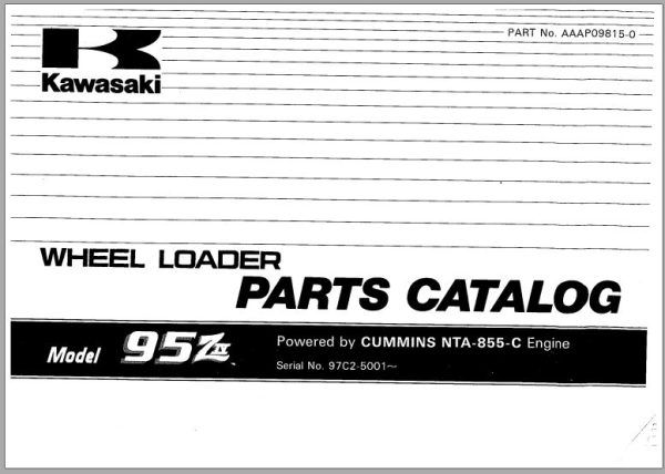 Kawasaki Wheel Loader 95ZIV Operation Maintenance Shop Parts Manuals EN JP 1