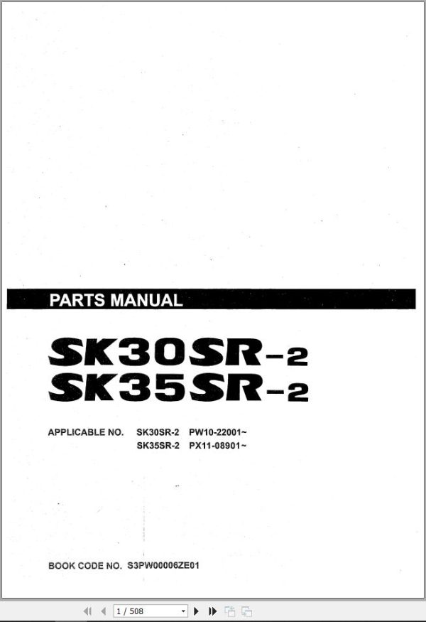 Kobelco Excavator SK30SR 2 SK35SR 2 Parts Manual S3PW00006ZE01 1