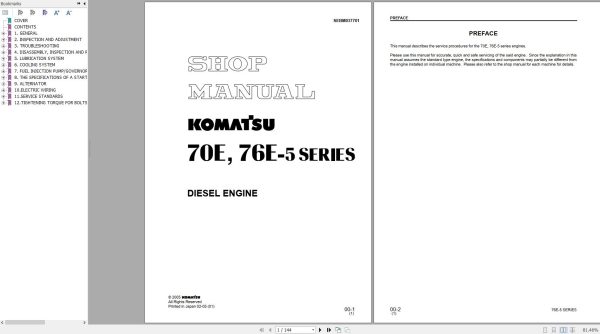 Komatsu Diesel Engine 8.14 GB Shop Manual Updated 2024 PDF 2