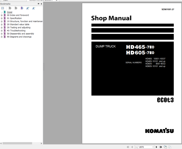 Komatsu Dump Truck HD Series PDF Shop Manual Updated 2024 2