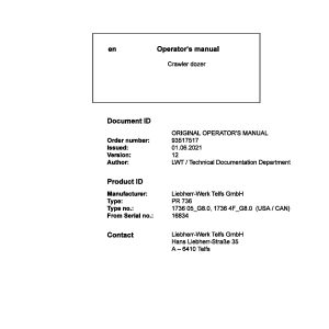 Liebherr Crawler Dozer PR736 Operating Manual 93517517 2021
