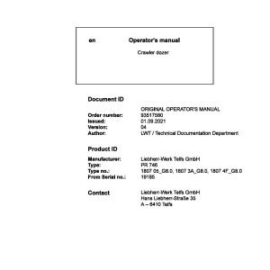 Liebherr Crawler Dozer PR746 Operating Manual 93517580 2021