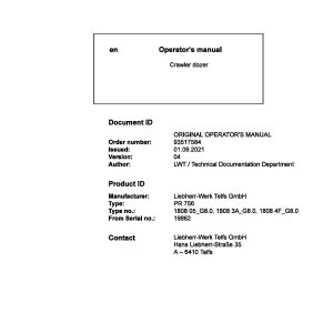 Liebherr Crawler Dozer PR746 Operating Manual 93517584 2021 1