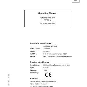 Liebherr Hydraulic Excavators P9150E Operating Manual 12273600 2021 1