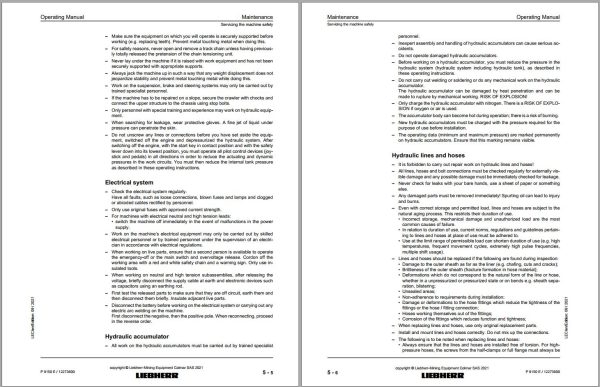 Liebherr Hydraulic Excavators P9250 Operating Manual 10360972 2021