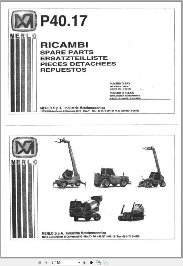 Merlo Telehandlers P40.17 Spare Parts List 1