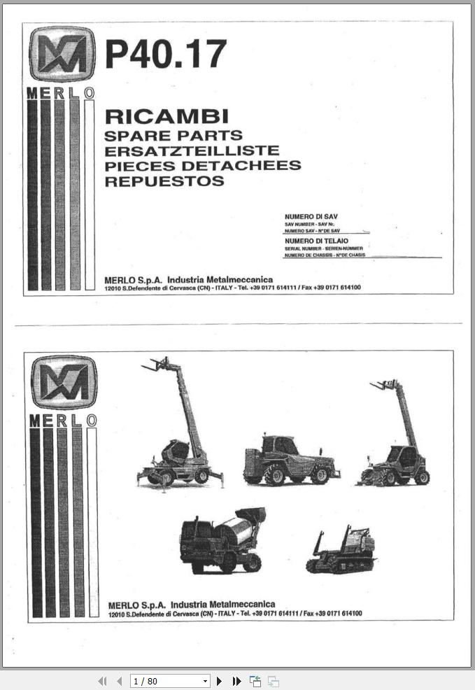 Merlo Telehandlers P40.17 Spare Parts List