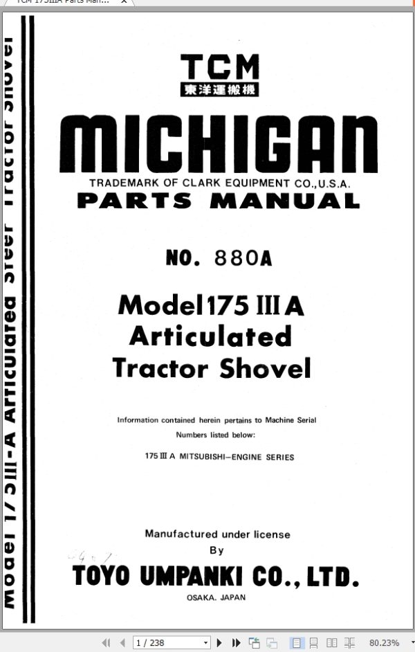 TCM Articulated Tractor Shovel 175IIIA Parts Manual 880A