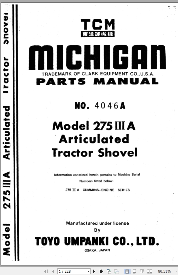 TCM Articulated Tractor Shovel 275IIIA Parts Manual