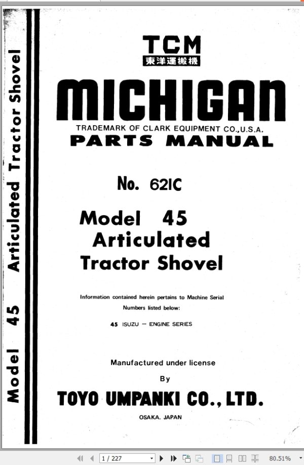 TCM Articulated Tractor Shovel 45 Parts Manual 621C