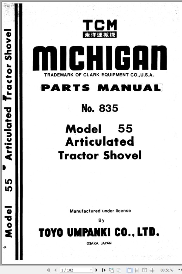 TCM Articulated Tractor Shovel 55 Parts Manual 835