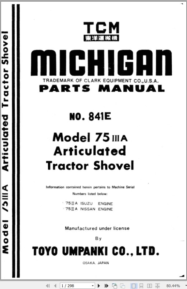 TCM Articulated Tractor Shovel 75IIIA Parts Manual 841E