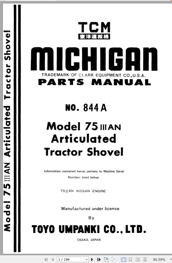 TCM Articulated Tractor Shovel 75IIIAN Parts Manual