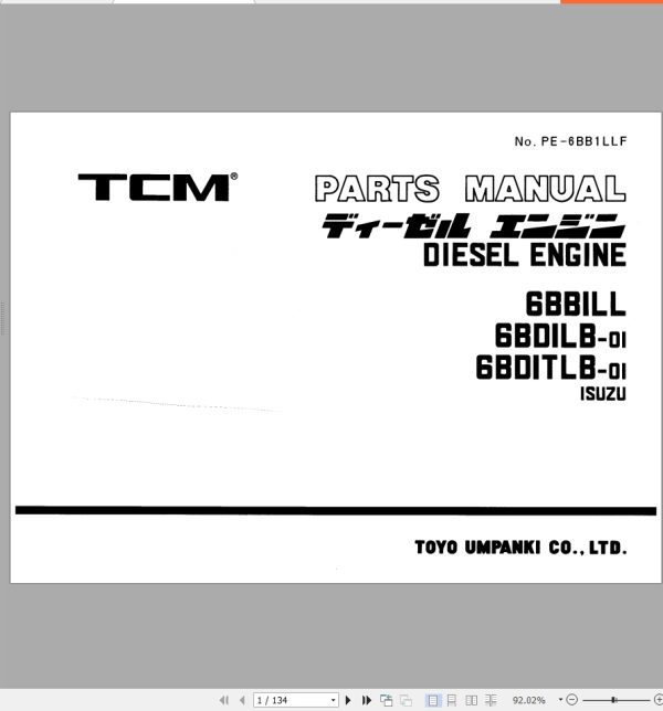 TCM Diesel Engine 6BBILL 6BDILB 01 6BDITLB 01 Parts Manual PE 6BB1LLF