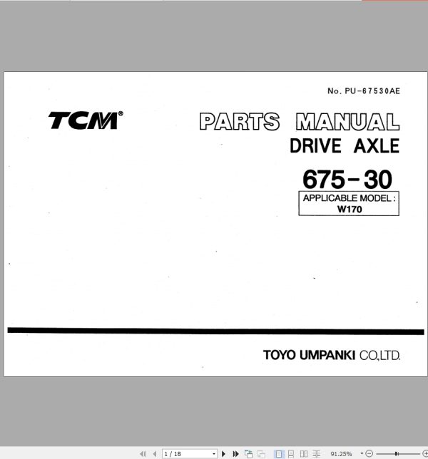 TCM Drive Axle 675 30 Parts Manual PU 67530AE