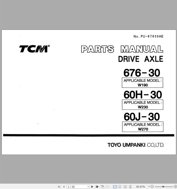 TCM Drive Axle 676 30 60H 30 60J 30 Parts Manual PU 67630AE