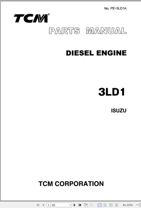 TCM Isuzu Engine 3LD1 Parts Manual PE 3LD1A