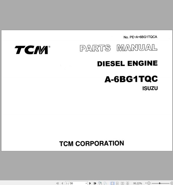 TCM Isuzu Engine A 6BG1TQC A 6BG1QC to A 6BG1QC09 Parts Manual