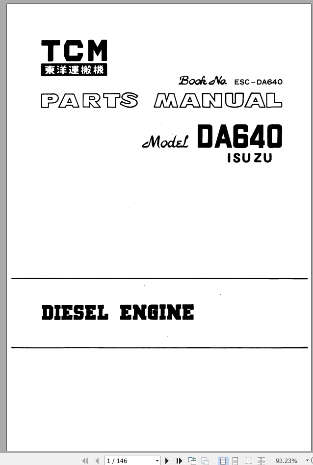 TCM Isuzu Engine DA640 Parts Manual ESC DA640