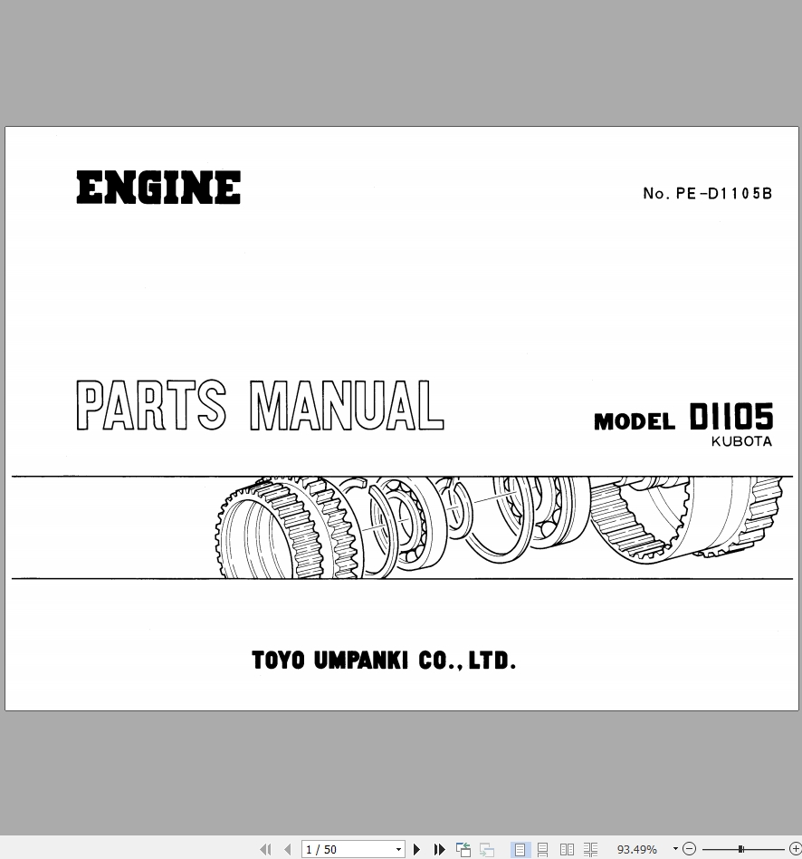 TCM Kubota Engine D1105 Parts Manual PE D1105B