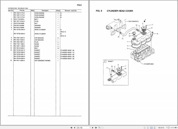 TCM Kubota Engine D1503 DI K2A D1503 DI T K2A Parts Manual PE D1503 DI K2AA 1