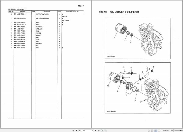 TCM Kubota Engine D1503 MDI D1503 MDI T Parts Catalogue PE D1503 MDI MA 1