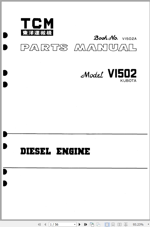 TCM Kubota Engine V1502 Parts Manual V1502A