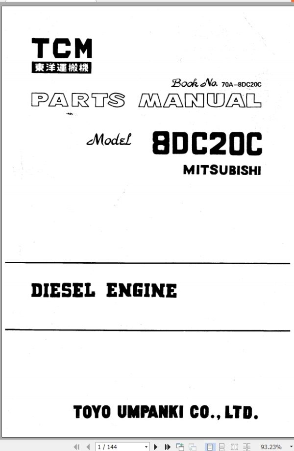 TCM Mitsubishi Engine 8DC20C Parts Manual 70A 8DC20C