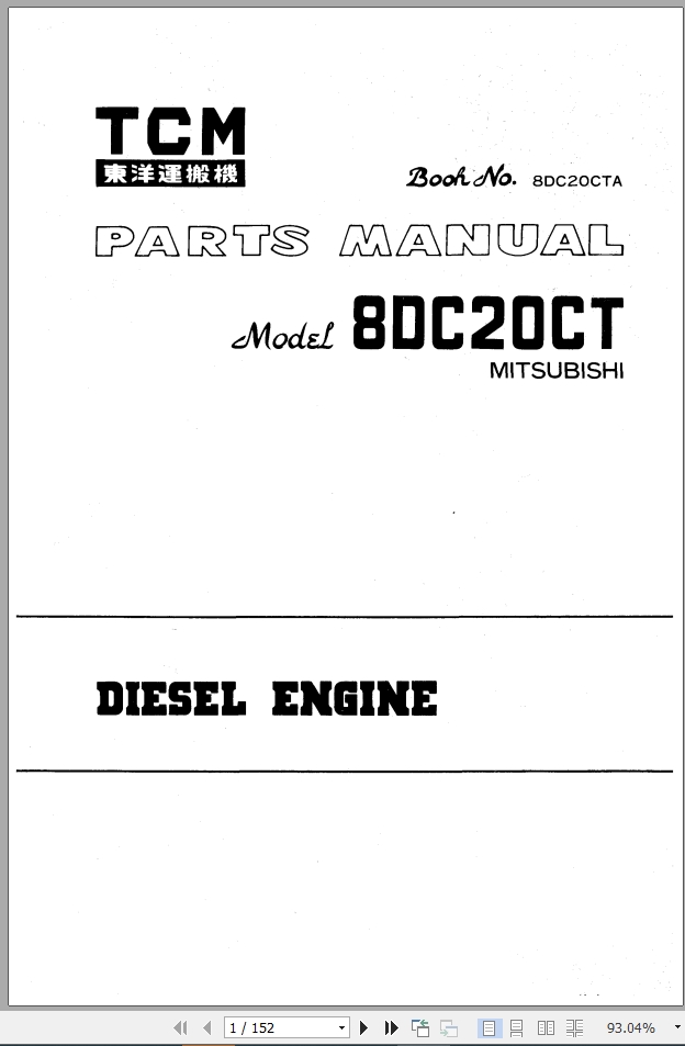 TCM Mitsubishi Engine 8DC20CT Parts Manual 8DC20CTA