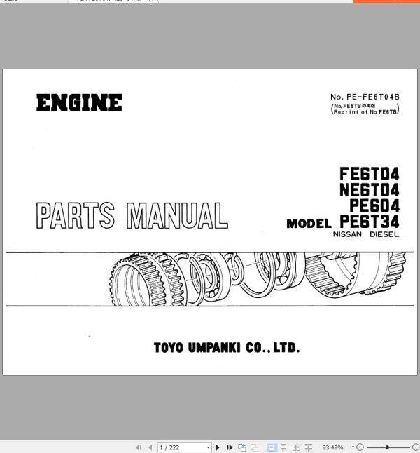 TCM Nissan Engine FE6T04 NE6T04 PE604 PE6T34 Parts Manual PE FE6T04B