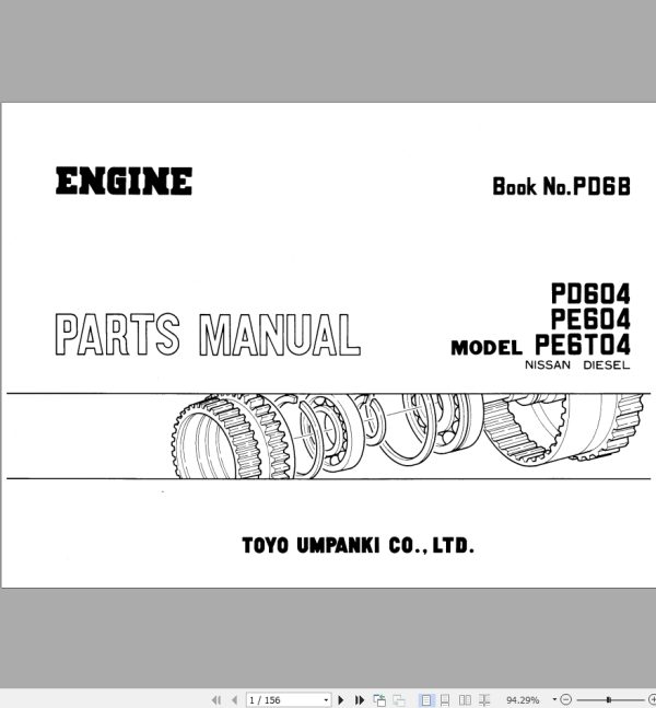 TCM Nissan Engine PD604 PE604 PE6T04 Parts Manual PD6B